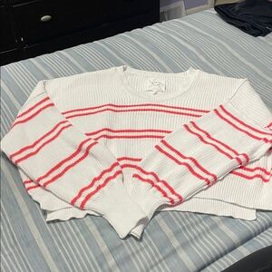 Aerie White striped Knit Sweater cropped
